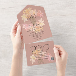 モダン燃えたオレンジ色のフローラエレガシンプルントウェディング オールインワン招待状