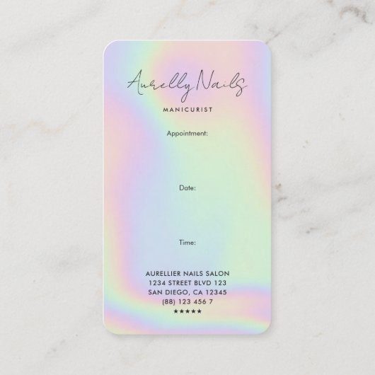 モダン爪、 ネイルテックマニキュリストホログラフアポイントメント 名刺 (裏面)