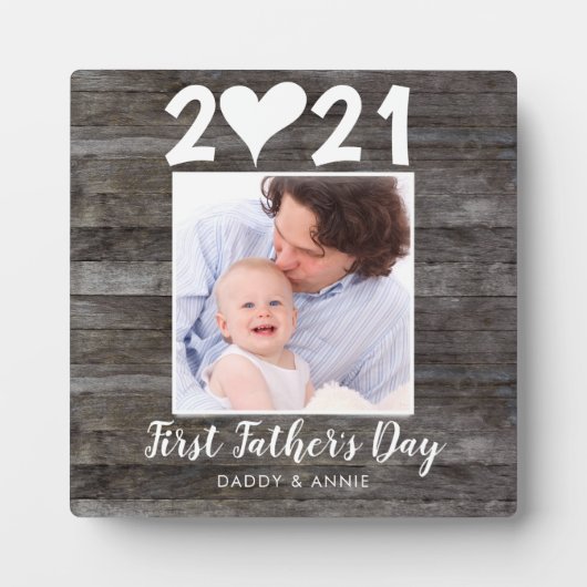 モダン父の日の脚本ハート木写真 フォトプラーク (正面)