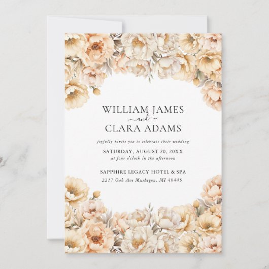 モダン牡丹の水色フローラが一つの中に結婚ある 招待状 (正面)