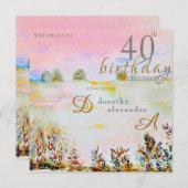 モダン牧草地フローラ景観誕生日 招待状 (正面/裏面)