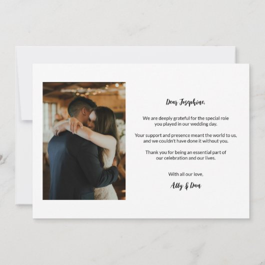 モダン特別カスタムな写真の結婚花嫁 サンキューカード (裏面)