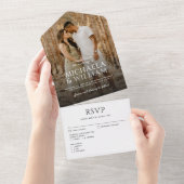 モダン独身のタイポグラフィ結婚写真 オールインワン招待状 (貼ってはがせる)