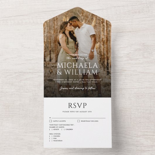 モダン独身のタイポグラフィ結婚写真 オールインワン招待状 (内側)