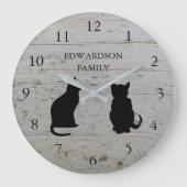 モダン猫シルエットモノグラムの木柄 ラージ壁時計 (正面)