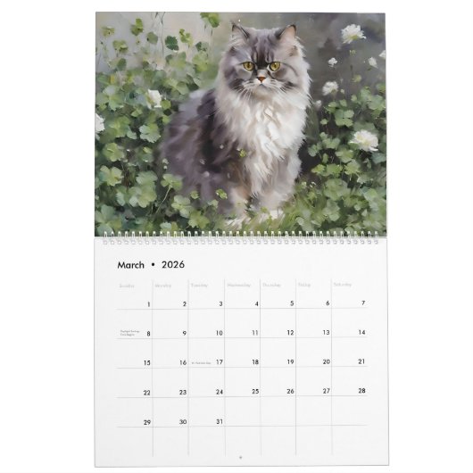 モダン猫 カレンダー (3月 2026)