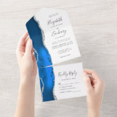 モダン王室のブルー結婚銀 オールインワン招待状 (貼ってはがせる)