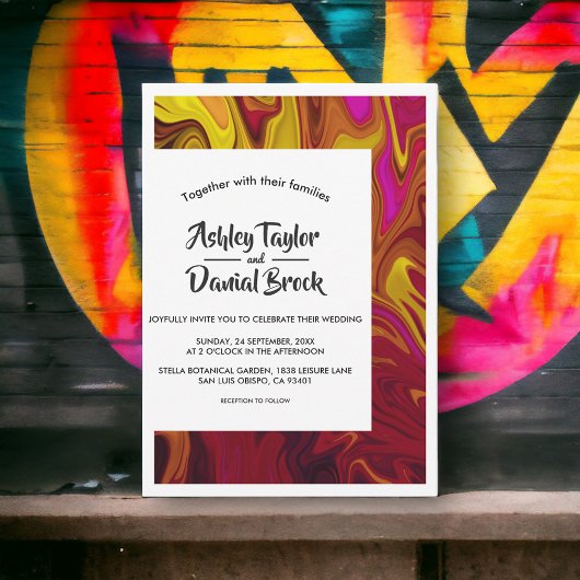 モダン現代抽象オイルペイントウェディング 招待状