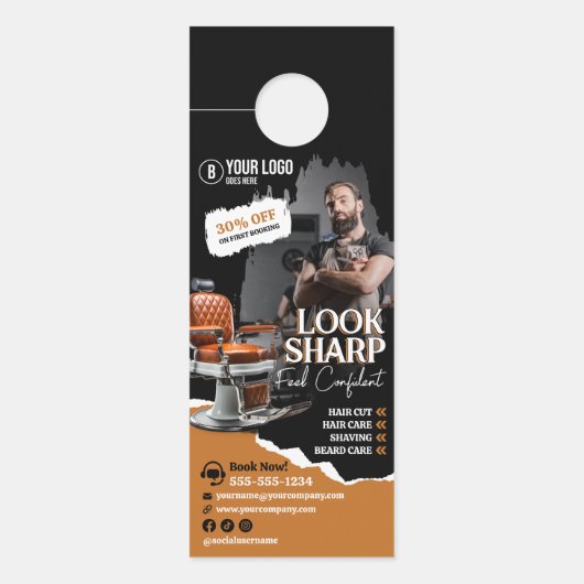 モダン理容師ショップチェア美容師美容師 ドアノブサイン (正面)