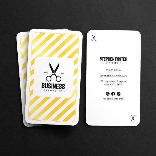 モダン理容師ショップヘアバーバーショップホワイト金ゴールド 名刺