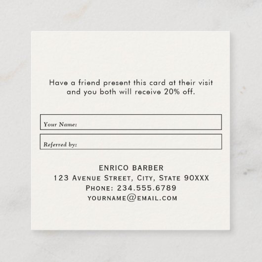 モダン理容師パーソナライズされたショップ紹介カード スクエア名刺 (裏面)