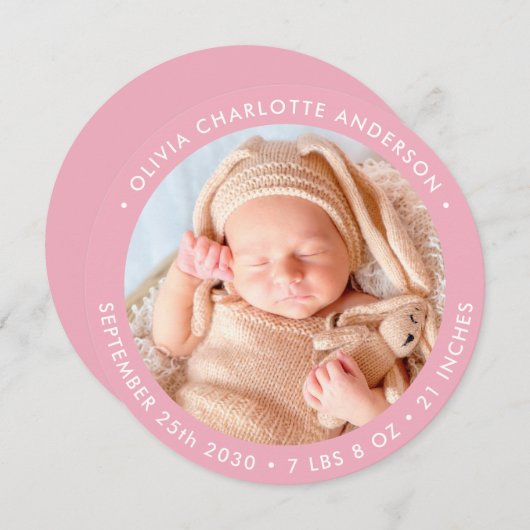 モダン生まれたばかりのパーソナライズされたベビー誕生 案内状 (正面/裏面)