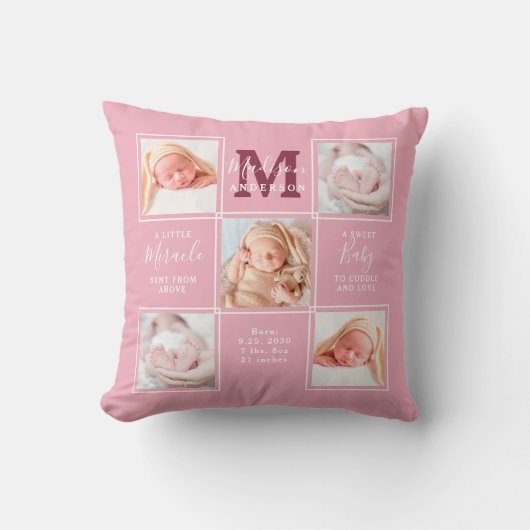 モダン生まれたばかりのパーソナライズされた5枚フォトコラージュ クッション (正面)
