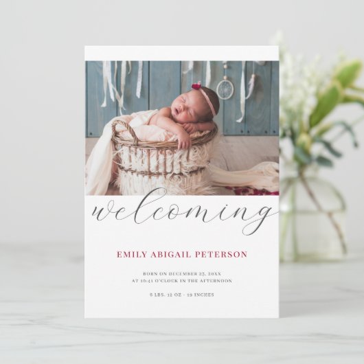 モダン生まれたばかりのベビー誕生写真シンプル歓迎 案内状 (スタンド正面)