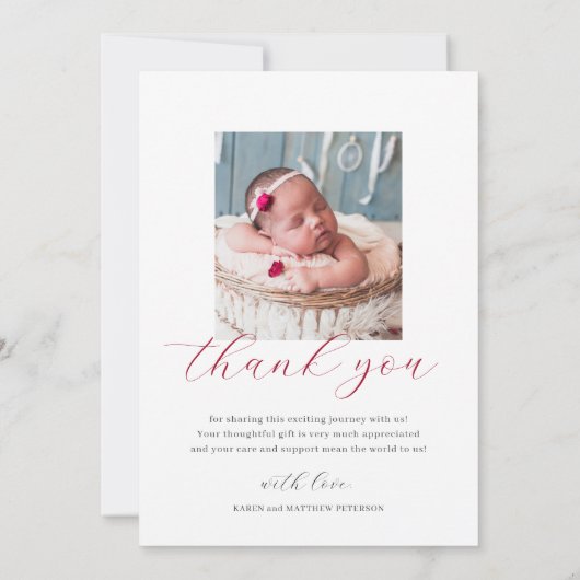 モダン生まれたばかりのベビー誕生写真シンプル歓迎 案内状 (裏面)