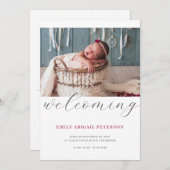モダン生まれたばかりのベビー誕生写真シンプル歓迎 案内状 (正面/裏面)