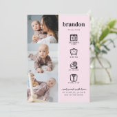 モダン生まれたばかりのベビーPhoto Collage Statsピンク誕生 案内状 (スタンド正面)