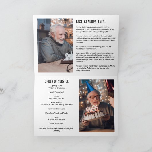 モダン生詩の写真7回葬儀プログラム プログラム (内部)