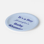 モダン男の子のジェンダーが赤ん坊のシャワーを明かす ペーパープレート (アングル)