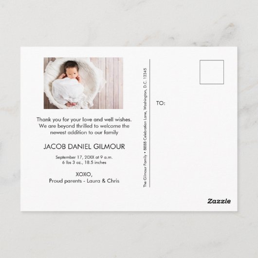 モダン男の赤ちゃんシャワーありがとうごカスタムざい ポストカード (裏面)