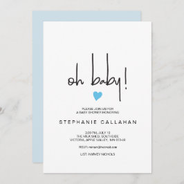 モダン男の赤ちゃんシャワー招待状ブルーハートモチーフ 招待状