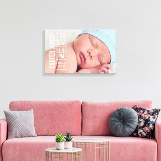 モダン男の赤ちゃんフォト誕生統計キープサケ キャンバスプリント (インサイチュ (リビング))