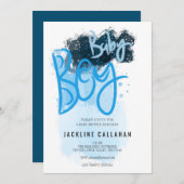 モダン男の赤ちゃんブルーシャワー 招待状 (正面/裏面)