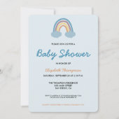 モダン男の赤ちゃんブルーレインボーベビーシャワー 招待状 (正面)