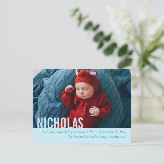 モダン男の赤ちゃん写真はがき 案内ポストカード