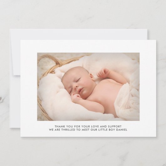 モダン男の赤ちゃん写真コラージュ生誕発表 案内状 (裏面)