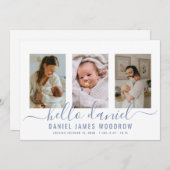 モダン男の赤ちゃん写真コラージュ生誕発表 案内状 (正面/裏面)