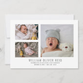 モダン男の赤ちゃん写真コラージュ誕生 案内状 (正面)