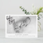 モダン男の赤ちゃん写真シンプル書道オーバーレイ 案内状 (スタンド正面)