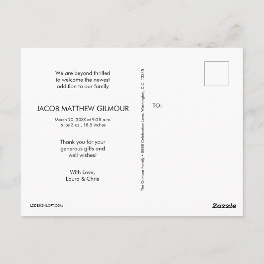 モダン男の赤ちゃん写真ベビーシャワー手錠 ポストカード (裏面)