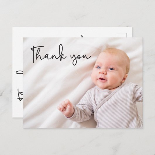 モダン男の赤ちゃん写真誕生ありがとうカスタム 案内ポストカード (正面/裏面)