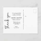 モダン男の赤ちゃん写真誕生ありがとうカスタム 案内ポストカード (裏面)