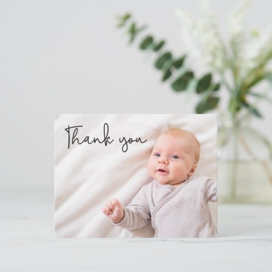 モダン男の赤ちゃん写真誕生ありがとうカスタム 案内ポストカード (スタンド正面)
