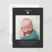 モダン男の赤ちゃん写真金ゴールドハート誕生 案内ポストカード (正面/裏面)