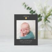 モダン男の赤ちゃん写真金ゴールドハート誕生 案内ポストカード (スタンド正面)