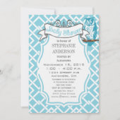 モダン男の赤ちゃん幾何模様フクロウシャワー 招待状 (正面)