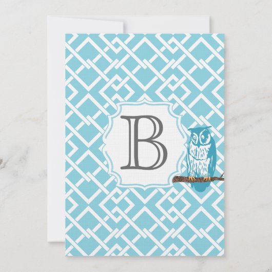 モダン男の赤ちゃん幾何模様フクロウシャワー 招待状 (裏面)