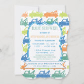 モダン男の赤ちゃん牽引トラックシャワー 招待状 (正面)