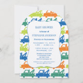 モダン男の赤ちゃん牽引トラックシャワー 招待状 (正面)