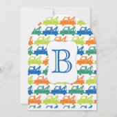 モダン男の赤ちゃん牽引トラックシャワー 招待状 (裏面)