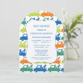 モダン男の赤ちゃん牽引トラックシャワー 招待状 (スタンド正面)