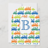 モダン男の赤ちゃん牽引トラックシャワー 招待状 (裏面)