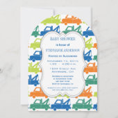 モダン男の赤ちゃん牽引トラックシャワー 招待状 (正面)