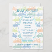 モダン男の赤ちゃん牽引トラックシャワー 招待状 (正面)