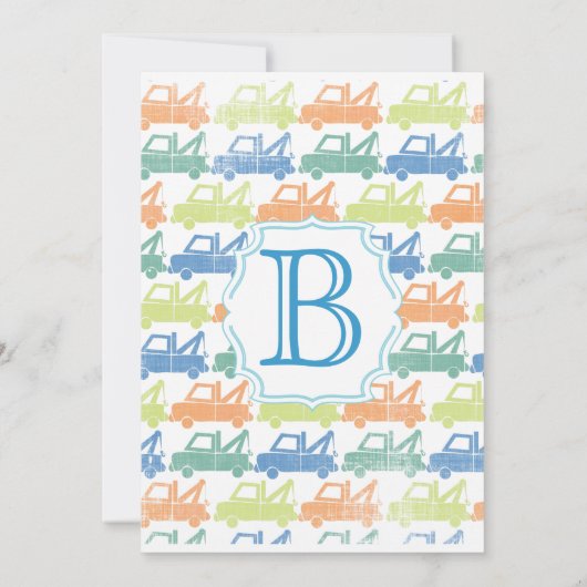 モダン男の赤ちゃん牽引トラックシャワー 招待状 (裏面)