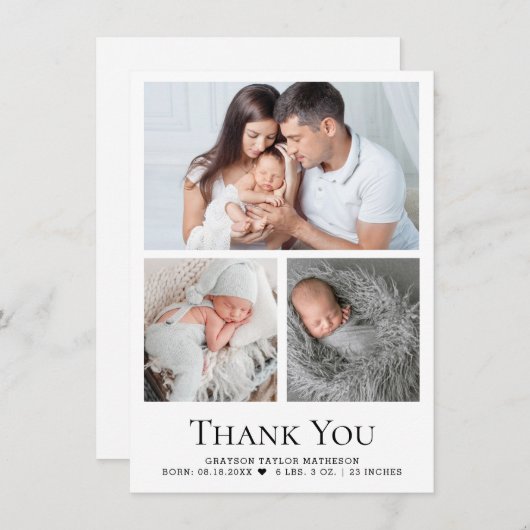 モダン男の赤ちゃん3写真誕生Stat サンキューカード (正面/裏面)